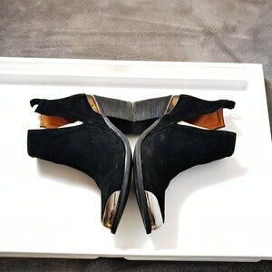 B2 black oiled suede heels size 6.5